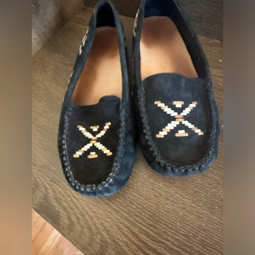 UGG Calze Driving Moccasins Slip On Loafers Rustic Weave Black Suede Womens sz 8 - Picture 10 of 10